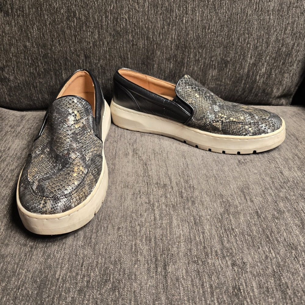Vionic Dinora Boa Snakeskin Print Leather Slip‎ On Platform Sneakers Black 8.5
